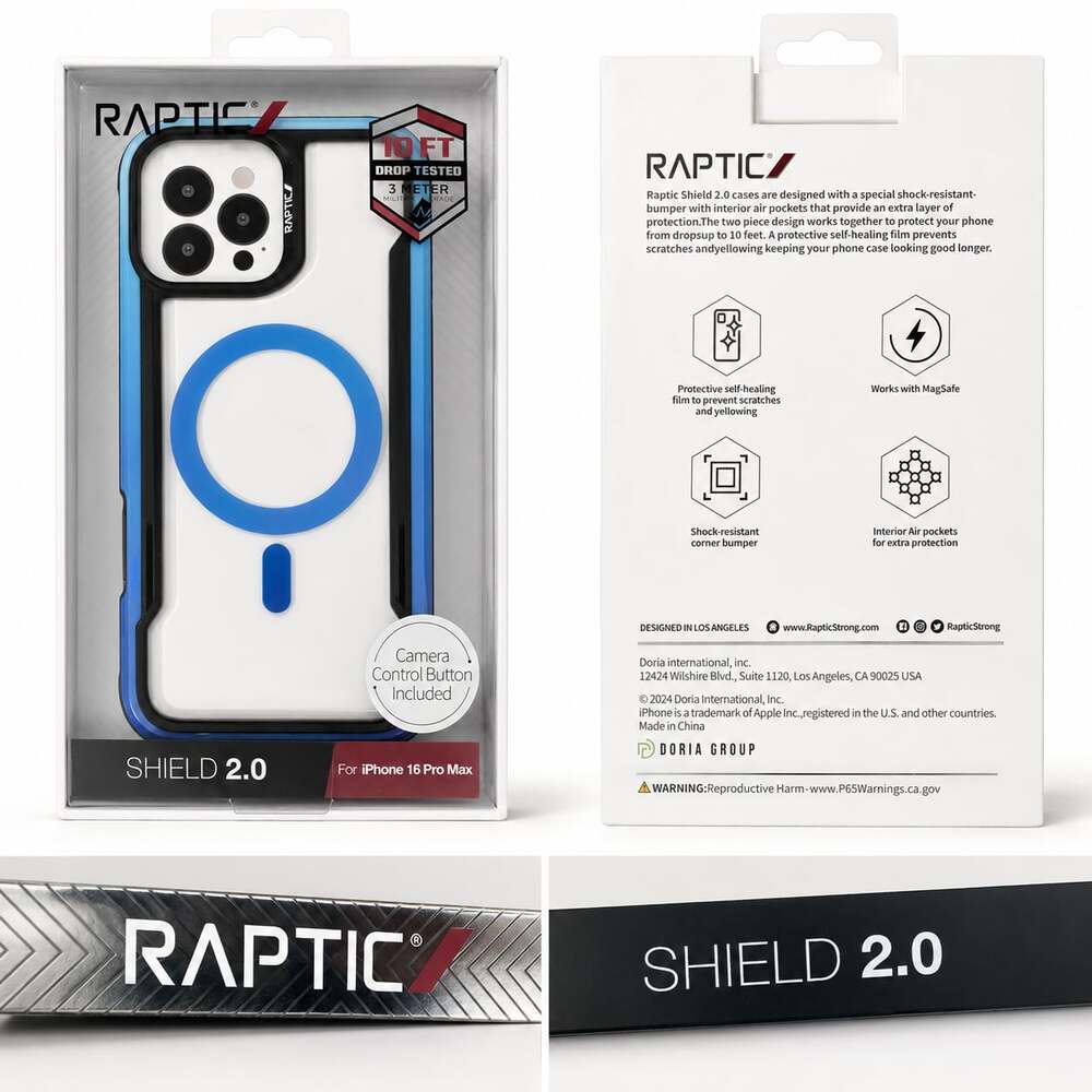Raptic Shield 2.0 Phone Case for iPhone 16 Pro Max - Blue